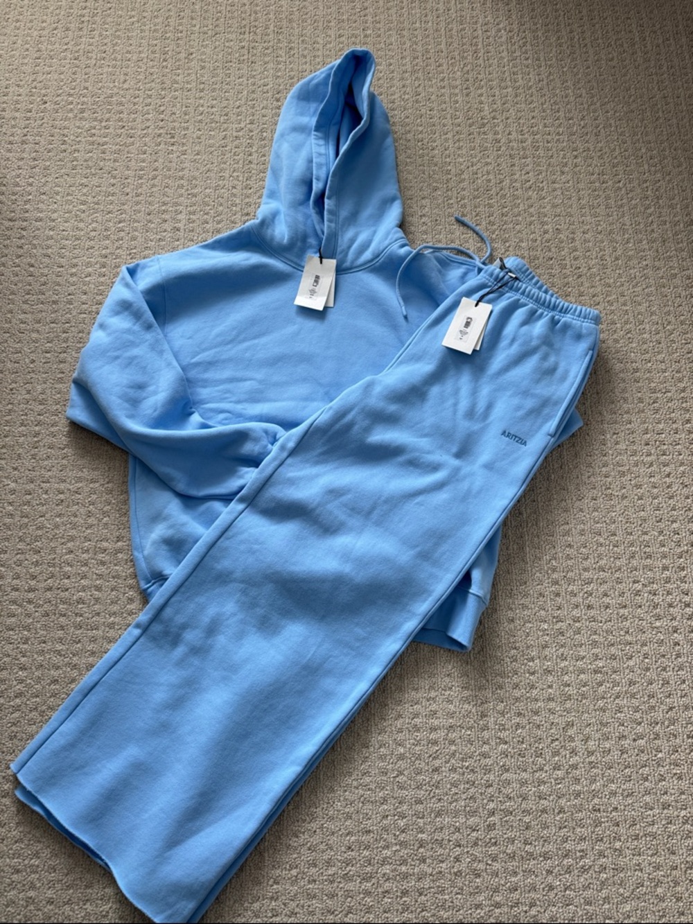 aritzia sweatfleece set postcard blue perfect hoodie XL & Mega Flutter Pants L